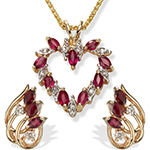 نیم ست آویز و گوشواره میخی جواهر با نگین برلیان و یاقوت قرمز مارکیز مدل: hsdf1244