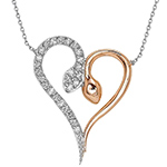 گردن آویز الماس تراش برلیان و طلای رزگلد و سفید طرح مار و قلب مدل: nfg1044