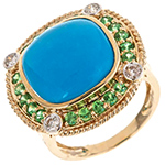 انگشتر فیروزه زنانه طلا و جواهر با نگین زبرجد و الماس تراش برلیان طرح گنبدی : مدل rgf1452