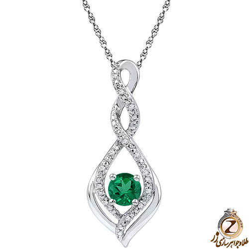 آویز بی نهایت طلا و جواهر با نگین زمرد و الماس تراش برلیان مدل: npdf13037