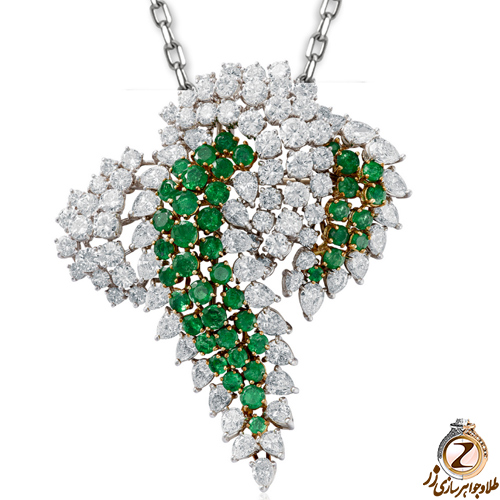 خرید و قیمت آویز لاکچری زمرد و الماس تراش برلیان و تراش اشک با طلای سفید 18 عیار طرح کلاسیک - سایت زر