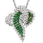 آویز لاکچری زمرد و الماس تراش برلیان و تراش اشک با طلای سفید 18 عیار طرح کلاسیک مدل: npdf13061