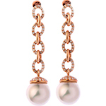 گوشواره طلا رزگلد زنانه و جواهر پشت میخی مروارید مسی و برلیان طرح بلند و آویزان مدل: edf1356