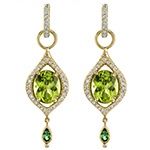 گوشواره بلند آویزان طلا و جواهر با نگین زبرجد، زمرد و الماس تراش برلیان مدل: edf1357