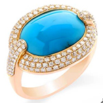 انگشتر طلا و جواهر با نگین فیروزه و الماس تراش برلیان طرح گنبدی لوکس : مدل rgf1501