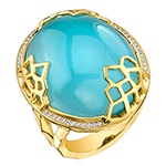 انگشتر فیروزه اصل زنانه طلای زرد و جواهر الماس تراش برلیان طرح زنبوری :مدل rgf1558