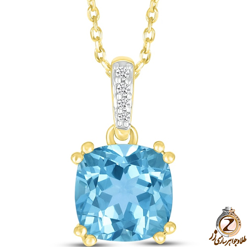 جدیدترین مدل آویز زنانه و دخترانه طلای زرد 18 عیار و جواهر نگین توپاز و الماس تراش برلیان