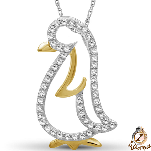 خرید اینترنتی آویز کودکانه طلای دورنگ با نگین الماس تراش برلیان طرح پنگوین - سایت زر