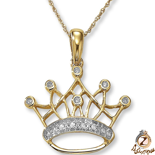 طرح آویز طرح تاج کودکانه طلای زرد 18 عیار با نگین الماس تراش برلیان - سایت زر