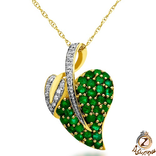 مدل پلاک طلای زرد با نگین الماس تراش برلیان و زمرد