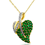 پلاک طلای زرد با نگین الماس تراش برلیان و زمرد طرح برگ: مدل npdf13134