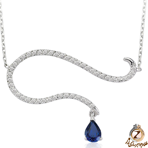 خرید گردنبند طلا سفید 18 عیار و جواهر نگین یاقوت کبود و الماس تراش برلیان به همراه قیمت 