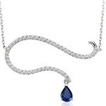 گردنبند طلا سفید 18 عیار و جواهر نگین یاقوت کبود و الماس تراش برلیان مدل: ndf1351