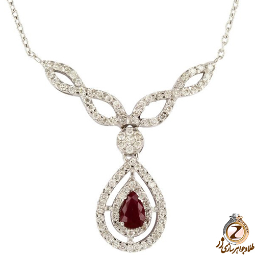 خرید و قیمت گردنبند طلا و جواهر زنانه شیک نگین یاقوت قرمز و الماس تراش برلیان - سایت زر