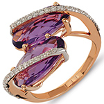 انگشتر طلای زنانه 18 عیار رزگلد و جواهر نگین آمیتیست و الماس تراش برلیان مدل rgf1688 