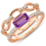 انگشتر طلای رزگلد 18 عیار زنانه با نگین آمیتیست و الماس تراش برلیان طرح مدرن مدل rgf1690