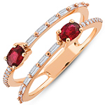 انگشتر طلای زنانه جواهر با نگین یاقوت قرمز و الماس تراش برلیان و باگت طرح مینیمال مدل rgf1691