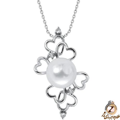 خرید پلاک مروارید و برلیان طرح قلب 