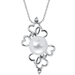 پلاک مروارید و الماس تراش برلیان طرح قلب با طلای سفید مدل npdf13227