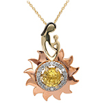 پلاک طلای رزگلد با نگین سیترین و الماس تراش برلیان طرح مادر کودک و خورشید مدل npdf13228