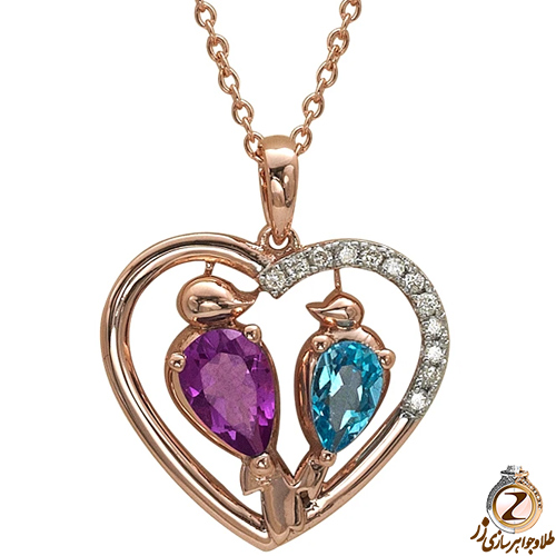 پلاک پرنده عاشق و قلب توپاز و آمتیست و برلیان 