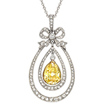 آویز سیترین و الماس تراش برلیان طلا سفید 18 عیار طرح پاپیون بسیار لوکس مدل npdf13248 