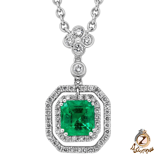 آویز گردنبند طلا جواهر زمرد و الماس تراش برلیان زنانه جدید طرح سوپر لوکس با شکل مربع