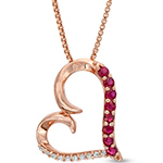 آویز گردنبند قلب طلای رزگلد 18 عیار زنانه یاقوت قرمز و جواهر الماس تراش برلیان مدل npdf13279