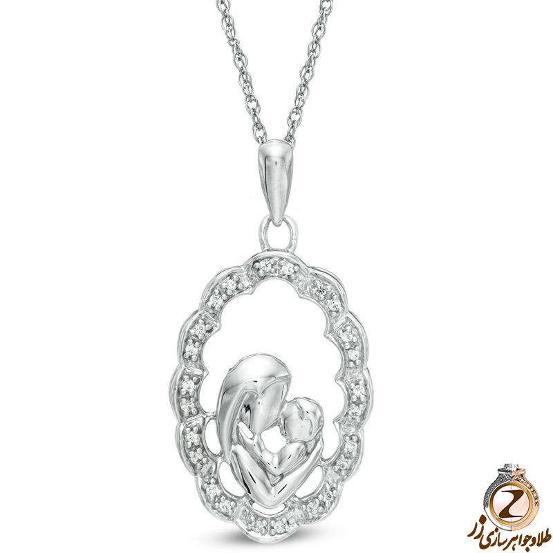 خرید پلاک طلا مادر و کودک جواهر نگین الماس تراش برلیان طرح مدال - سایت زر