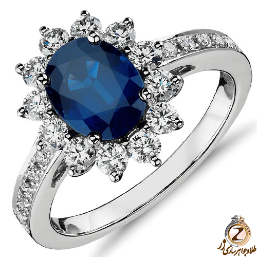 عکس و قیمت انگشتر طلا سفید زنانه یاقوت و برلیان - خرید در سایت زر