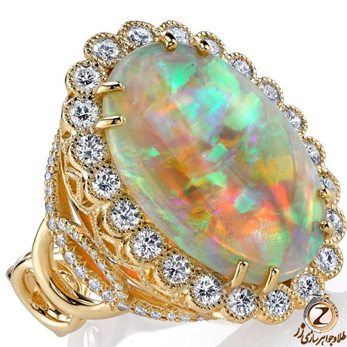 عکس انگشتر طلا زرد زنانه اوپال و برلیان