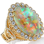 انگشتر طلا زرد 18 عیار زنانه مجلسی جواهر اوپال و الماس تراش برلیان مدل:rgf1788