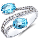 انگشتر طلا سفید زنانه 18 عیار جواهر نگین توپاز و الماس تراش برلیان رکاب دو طرفه rgf1797