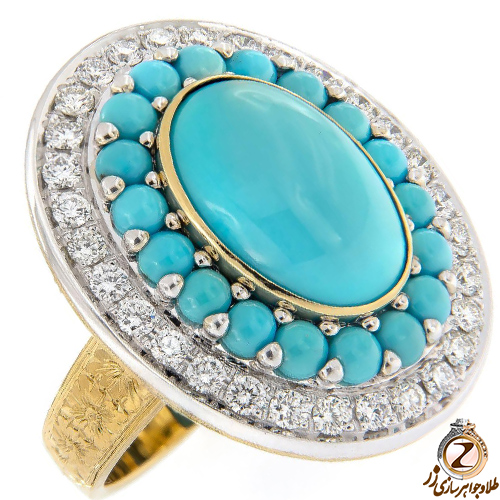 انگشتر طلا زنانه با سنگ فیروزه - طلا و جواهر زر 