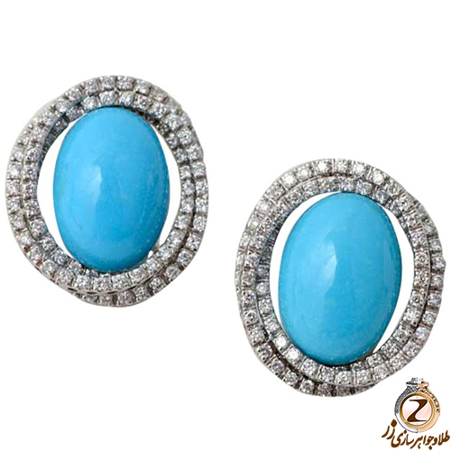 گوشواره طلا زنانه میخی فیروزه - طلا و جواهر زر