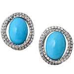 گوشواره طلا سفید زنانه میخی جواهر سنگ فیروزه و الماس تراش برلیان مدل edf1633