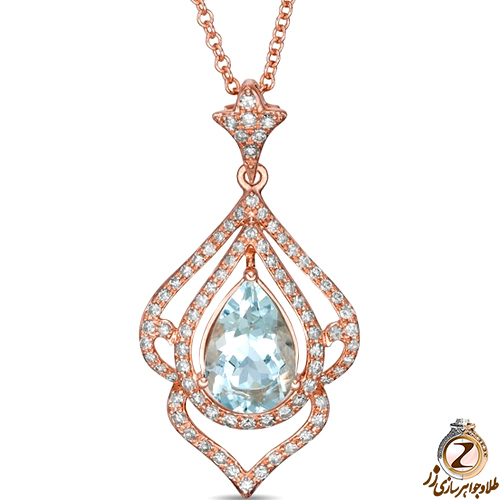خرید آویز جواهر زنانه طلا رزگلد 18 عیار زنانه نگین توپاز و برلیان جدید طرح مدرن - سایت زر