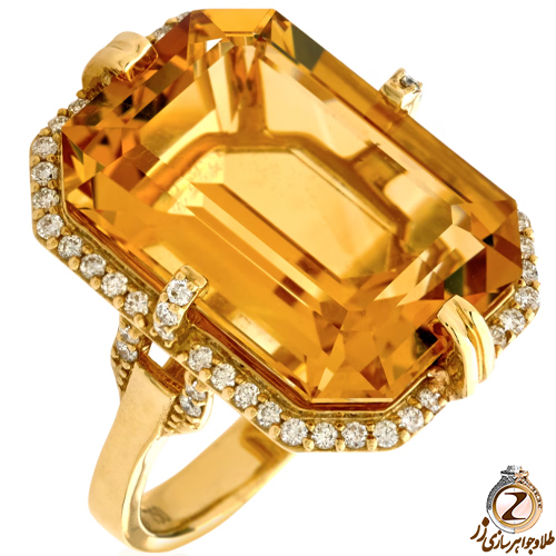 قیمت و خرید انگشتر طلا زنانه زرد نگین سیترین و الماس برلیان - طلا و جواهر زر