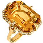 انگشتر طلا زنانه زرد 18 عیار و جواهر نگین سیترین و الماس برلیان مدلrgf1803