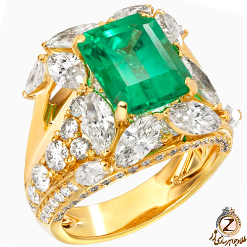 قیمت انگشتر طلا زنانه جدید زمرد - طلا و جواهر زر