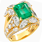 انگشتر طلا زرد زنانه جدید جواهر نگین زمرد و الماس تراش برلیان و مارکیز طرح لاکچری مدلrgf1804