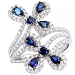 انگشتر طلای سفید زنانه جواهر یاقوت کبود و برلیان طرح پروانه مدلrgf18080