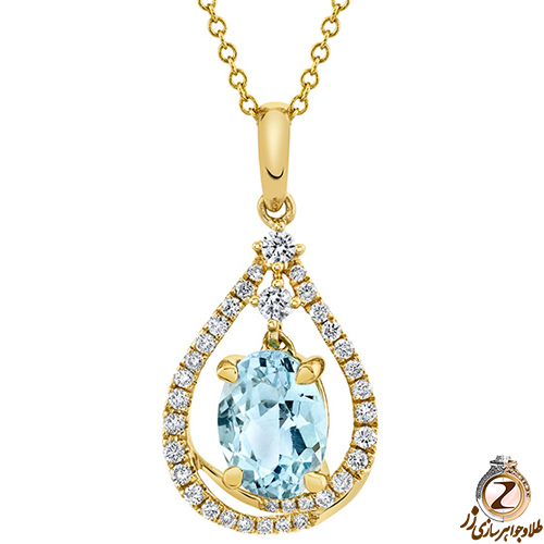 عکس پلاک طلا زنانه توپاز آبی و برلیان با قیمت خرید - زر