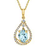 پلاک طلا زنانه جواهر توپاز آبی و الماس برلیان با طلای زرد 18 عیار طرح اشک مدل:npdf13313