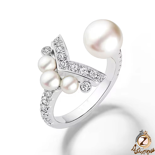 انگشتر طلا زنانه مروارید و برلیان - زر