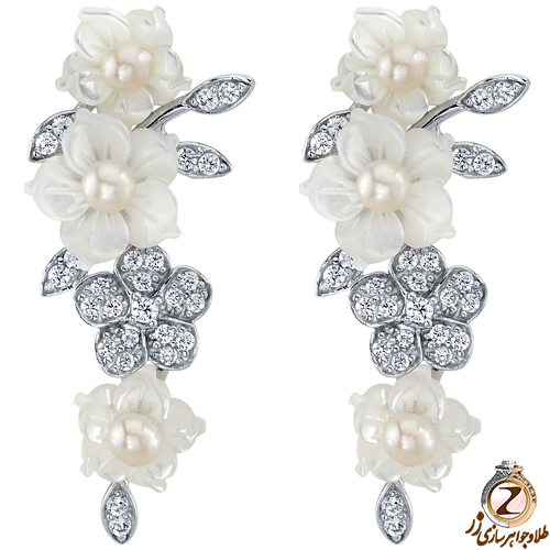 گوشواره طرح گل طلا و مروارید و صدف - طلا و جواهر زر