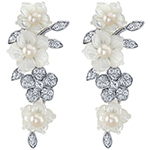 گوشواره طلا جدید طرح گل جواهر نگین مروارید و صدف و الماس تراش برلیان مدلedf1648 