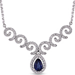 گردنبند طلا زنانه سفید جواهر با سنگ یاقوت کبود و نگین جواهر برلیان طرح مدرن مدل ndf165