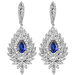 گوشواره طلا سفید زنانه 18 عیار و جواهر نگین یاقوت کبود و برلیان طرح لاکچری مدل: edf1656