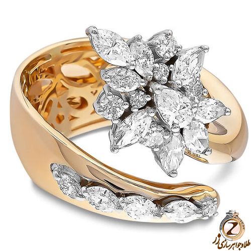 خرید انگشتر الماس زنانه مارکیز و برلیان و اشک طلا زرد 18 عیار مخصوص لاکچری پسندان - سایت زر